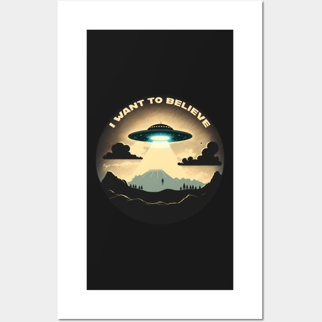 I Want to Believe UFO Spaceship in the Sky with Abduction Wall Art by TheJadeCat